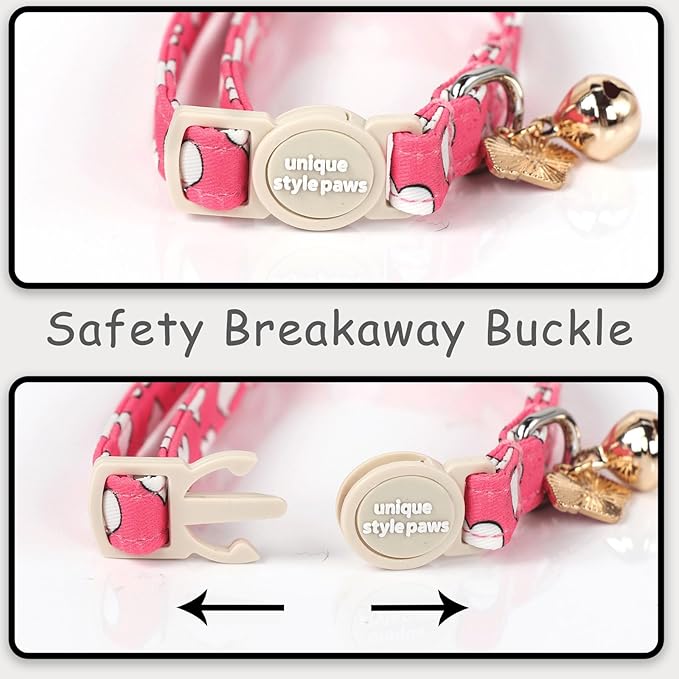 Unique style paws 2 Pack Valentine's Day Kitten Collar Breakaway with Bell&Pendant, Adjustable Safety Red Lip Rainbow Cat Cotton Collar for Girl Boy Cat and Small Pet