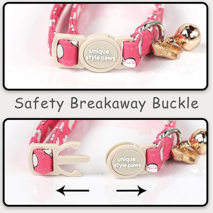 Unique style paws 2 Pack Valentine's Day Kitten Collar Breakaway with Bell&Pendant, Adjustable Safety Red Lip Rainbow Cat Cotton Collar for Girl Boy Cat and Small Pet
