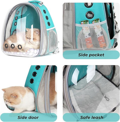 Lollimeow Cat Carrier Backpack, Bubble Expandable Backpack Carrier, Pets and Small Dogs,Airline-Approved, Designed for Travel, Hiking, Walking & Outdoor Use (Front Expandable-Green)