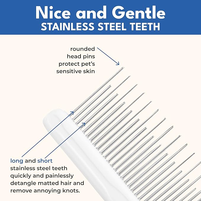 Grooming Comb for Long & Curly Hair in Dogs & Cats - Top Pet Detangler Brush - Removes & Prevents Matted Fur - Perfect for Goldendoodle, Poodle Mixes, and Cat Undercoat