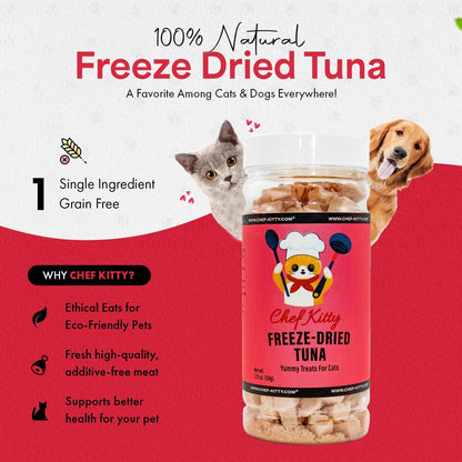 Freeze-Dried Tuna Treats for Cats & Dogs – 100% Wild Caught, Single Ingredient, High-Protein, Healthy Snack – No Additives or Preservatives – 1.7oz - Inspected & Tested in USA