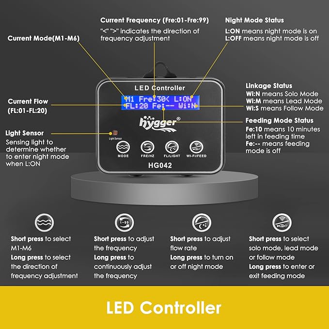 hygger 3400 GPH Aquarium Inverter Wavemaker Pump with LED Controller, DC 24V 18W Ultra-quiet Submersible Power Head with Magnetic Base, Circulation Pump for 75-200 Gal Freshwater Saltwater Tank