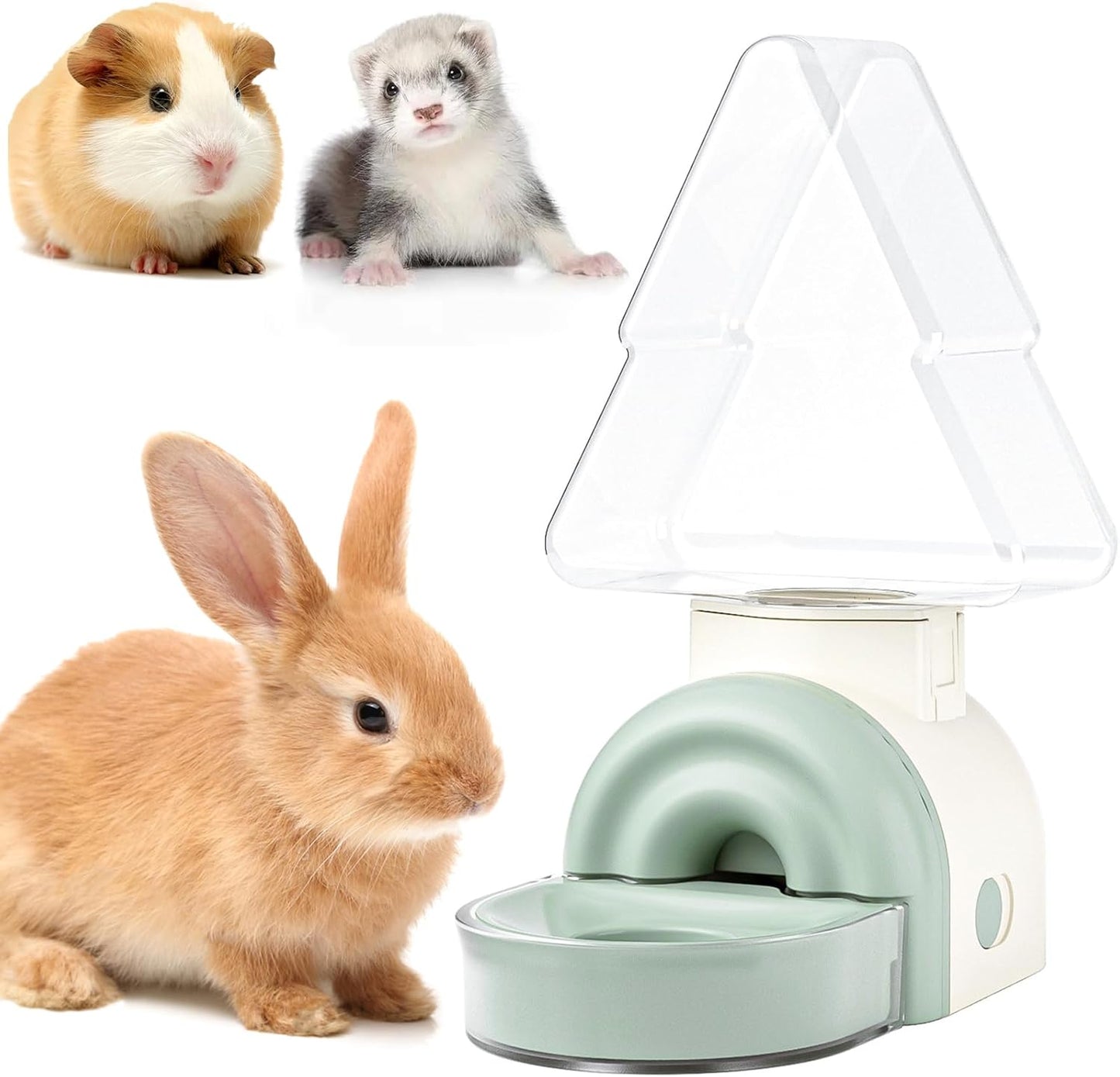 mini&moe Rabbit Water Dispenser - 17.6oz Guinea Pig Water Bottle No Drip for Cage Automatic Gravity Silent Hanging Bunny Water Dispenser with Floating Bowl for Hamster, Gerbils, Ferret, Chinchilla