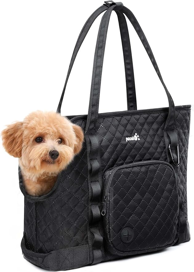 Pecute Dog Purse Carrier, Dog Carrier with Pockets for Small Dogs, Fits Dogs 5.5 lbs to 11 lbs, Cat and Puppies Tote Bag, Outing, Travel, Vet, Black