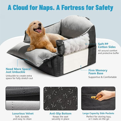EASTBLUE Dog Car Seat for Small Medium Dogs Up to 35 lbs, 2 Memory Foam Pads Dog Booster Car Seat with Seatbelt, Washable Pet Carseat for Puppy & Cat, Dogs Travel Bed for Cars (Black/Grey)