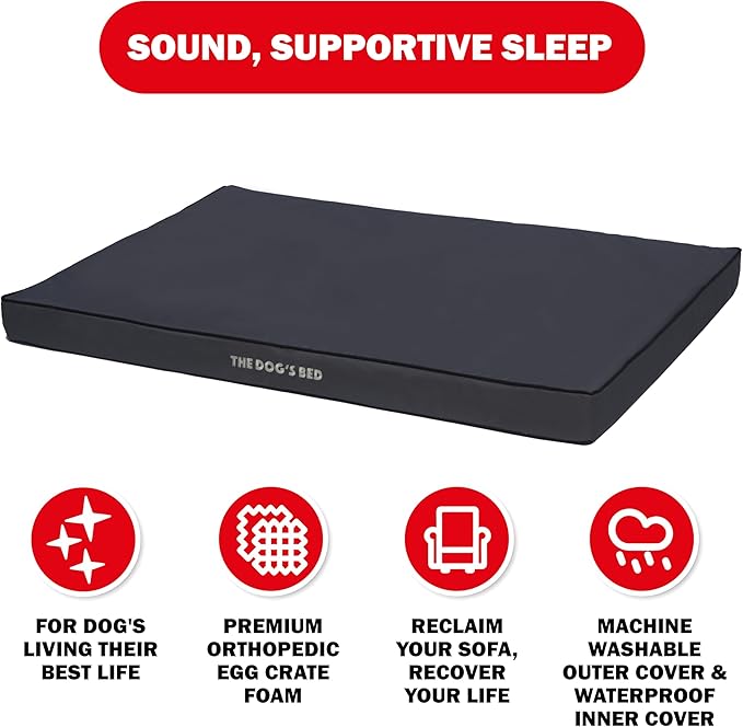 The Dog’s Bed Orthopedic Dog Bed, XXL Grey with Black Trim, Waterproof, Supportive Dog Bed with Washable Replaceable Covers