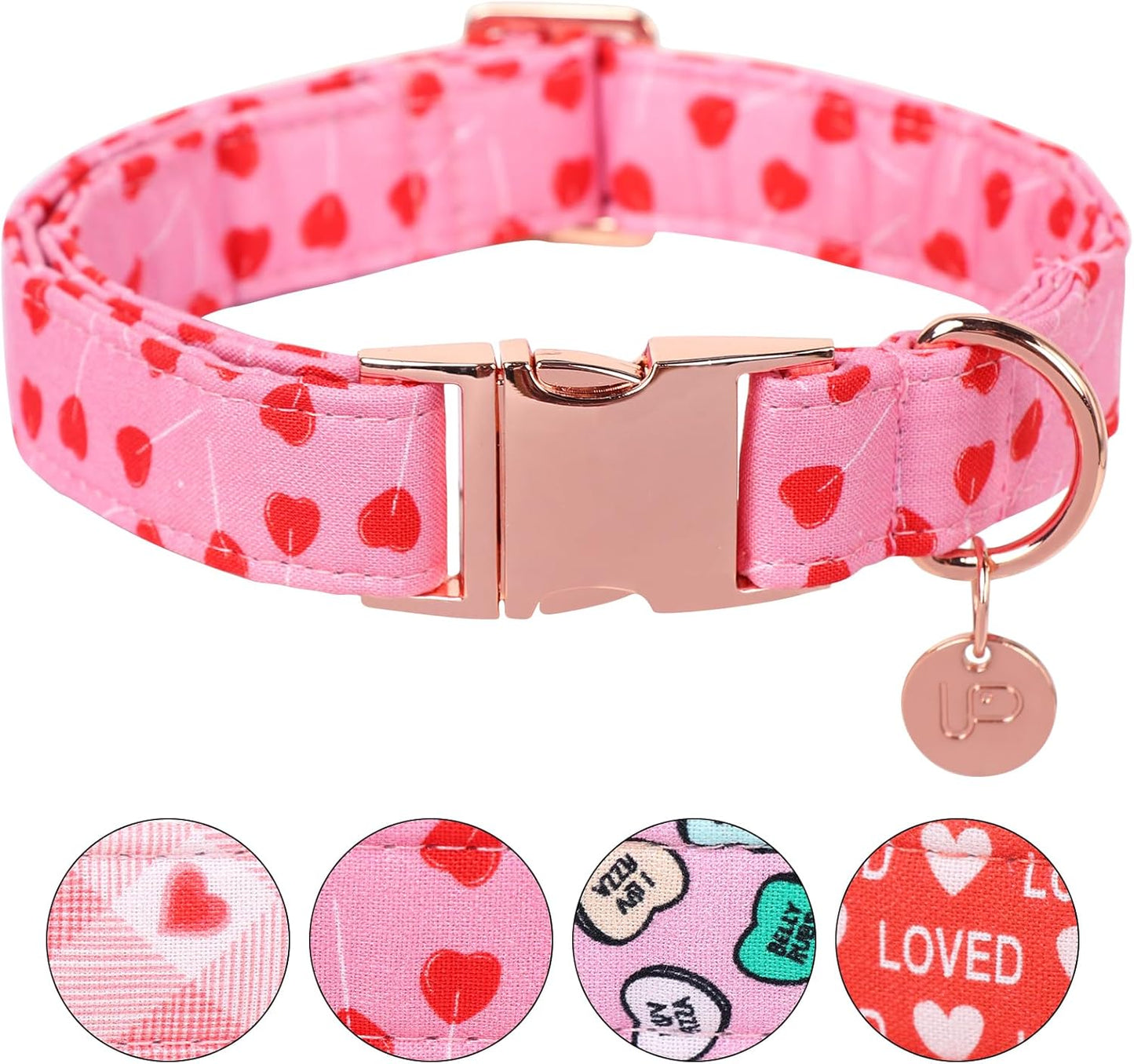 Valentine's Dog Collar,Pink Heart Dog Collar for Small Medium Large Girl Boy Dogs or Cats, Wedding Dog Collar Match Dog Leash, Pet Collar with Metal Buckle,XL