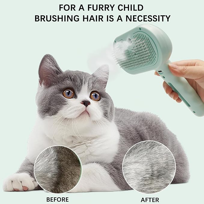 Pet Steam Brush for Cats and Dogs, 3 In 1 Steamy Cat Brush with Release Button and Tank, Anti-Static Pet Spray Hair Removal Comb, Rechargeable Dog Steam Comb for Furry (Blue)