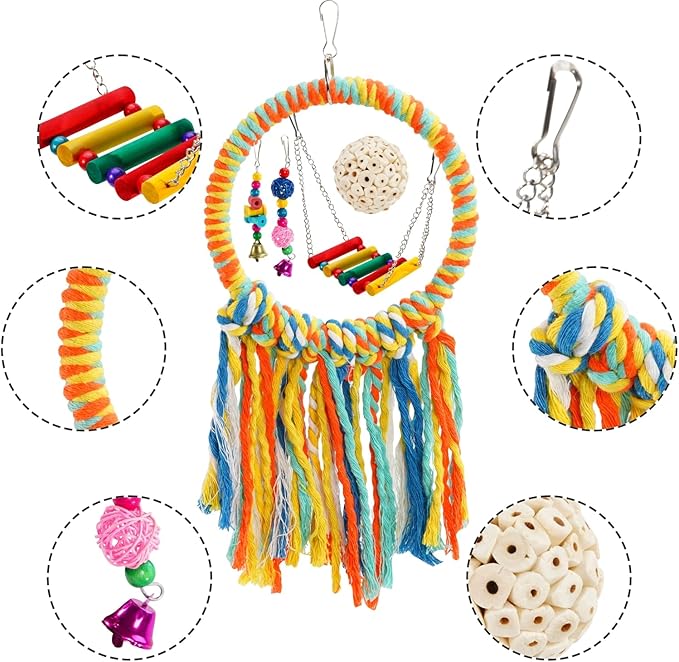 Bird Swing Toys, Parakeet Toys Natural Birds Toys Bird Cage Accessories, Swinging Chewing Hanging Standing Parakeet Swings Suitable for Budgerigar, Conure, Lovebird, Cockatiel
