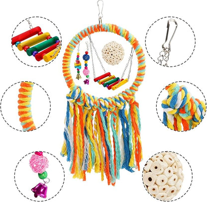 Bird Swing Toys, Parakeet Toys Natural Birds Toys Bird Cage Accessories, Swinging Chewing Hanging Standing Parakeet Swings Suitable for Budgerigar, Conure, Lovebird, Cockatiel