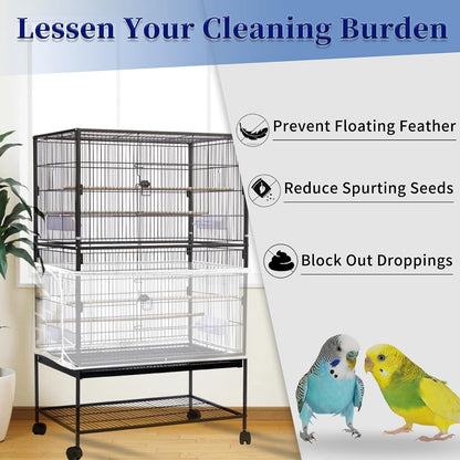 Daoeny Large Bird Cage Cover, Bird Cage Seed Catcher, Adjustable Soft Airy Nylon Mesh Net, Birdcage Cover Skirt Seed Guard for Parrot Parakeet Macaw African Round Square Cages (White)