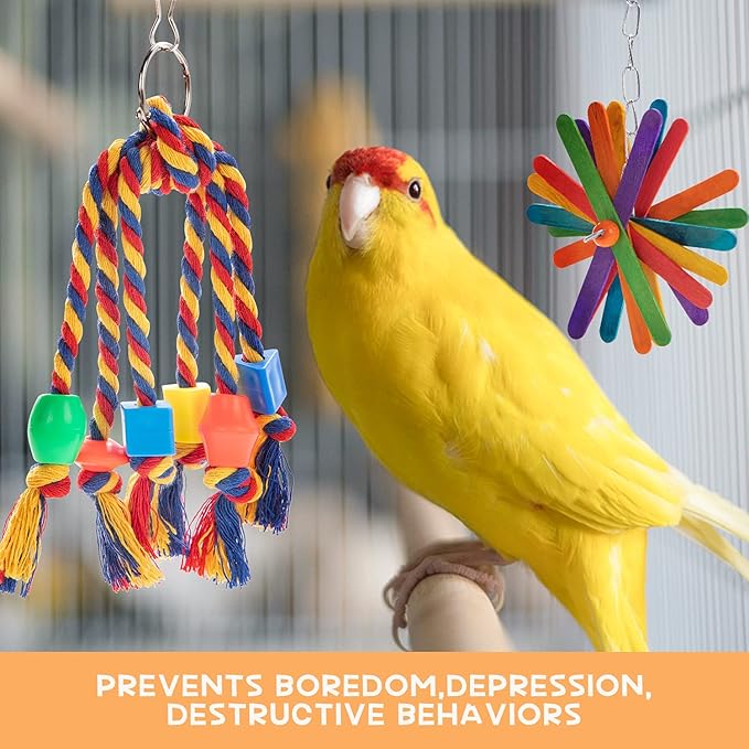 RLRICH 5PACK Colorful Shredder Bird Foraging & Hanging Toys, Comfy Perch Parrot Toy for Rope Bungee