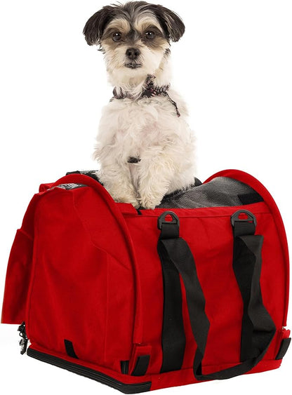 SturdiBag Pro 2.0 Pet Travel Carrier for Cats and Dogs | Soft Sided Pet Carrier Bag with Safety Clips and Seatbelt Straps for Airplane or Car Travel | Cube, Red