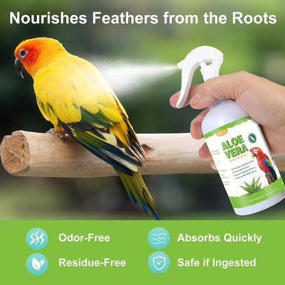 Aloe Vera Bird Spray, Moisturizes Feathers Soothes Dry Itchy Skin, Supports Molting Healthy Plumage, Prevent Feather Plucking Gentle Care, Safe Effective for Parrots Finches All Birds, Odor-Free
