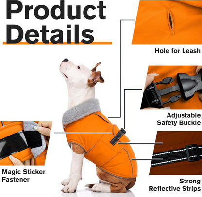 Lelepet Dog Coat Waterproof Dog Jacket Reflective Fleece Vest with Adjustable Buckle & Leash Hole Windproof Cold Weather Coats for Small Medium Large Dogs, Warm Hunting Vest, Orange, L