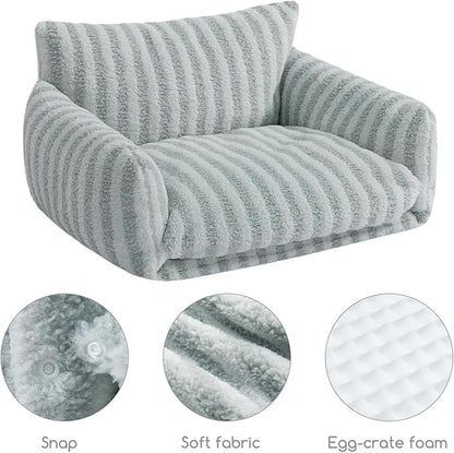Hollypet Cat Bed Fluffy Plush Mutifuctional Double-Layer Soft Pet Couch Orthopedic Sofa Nest Beds for Small Cats and Dogs, Gray (25x20x13 inch)