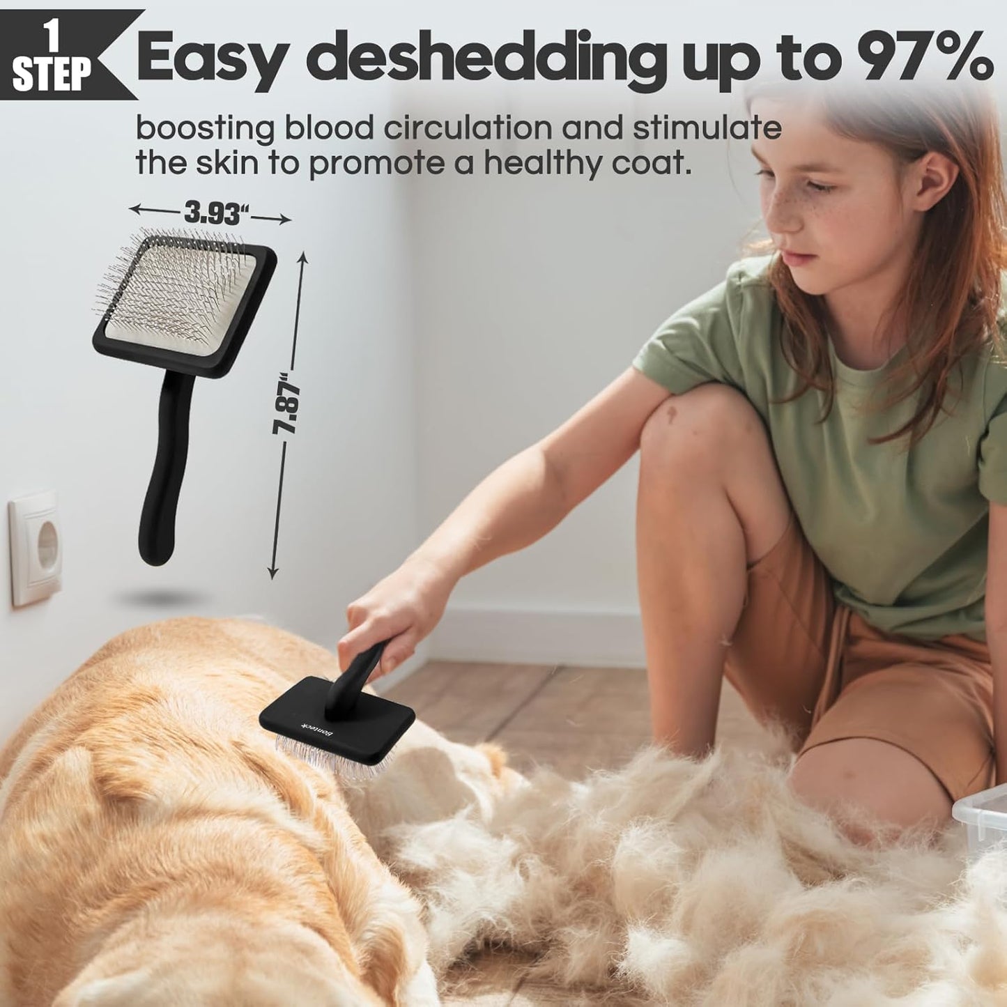 Dog Slicker Brush for Dogs Grooming Kit 4PCS | Large Dog Brush for Goldendoodles Poodles Doodles | Long Pin Haired Brush | Poodle Brushes and Comb (Black)