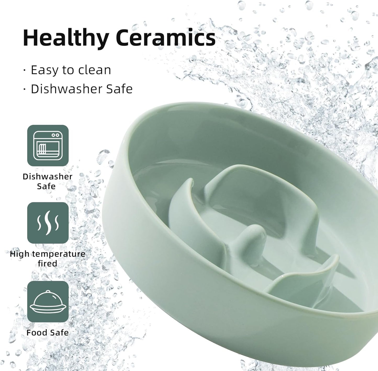 Ceramic 0.9 Cup Dog Bowl Slow Feeder for Small Dog, 6.1inch Pet Slow Feeder, Stop Bloat, Preventing Choking(Single Bowl-Light Green)