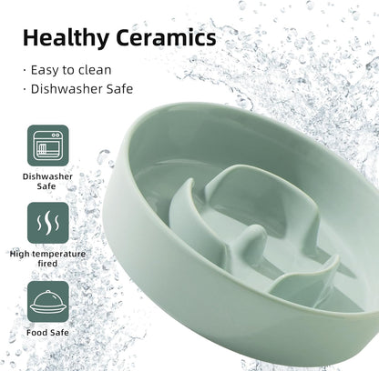 Ceramic 0.9 Cup Dog Bowl Slow Feeder for Small Dog, 6.1inch Pet Slow Feeder, Stop Bloat, Preventing Choking(Single Bowl-Light Green)