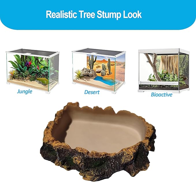 Bearded Dragon Tank Accessories, Tree Stump Bearded Dragon Food Bowl, Reptile Water Dish for Leopard Geckos, Crested Geckos, Hermit Crabs, Frogs and Corn Snakes
