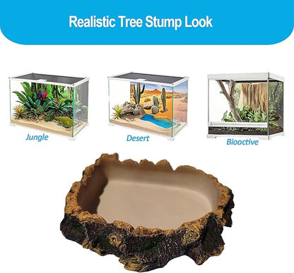 Bearded Dragon Tank Accessories, Tree Stump Bearded Dragon Food Bowl, Reptile Water Dish for Leopard Geckos, Crested Geckos, Hermit Crabs, Frogs and Corn Snakes