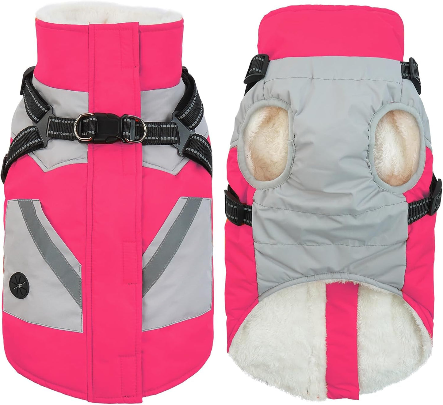 IECOii Dog Winter Jacket for Small Dogs, Waterproof Dog Coat with Harness Built in, Windproof Reflective Zip Up Fleece Jacket for Dogs, Puppy Thermal Warm Snowsuit for Cold Weather, Rosered, S