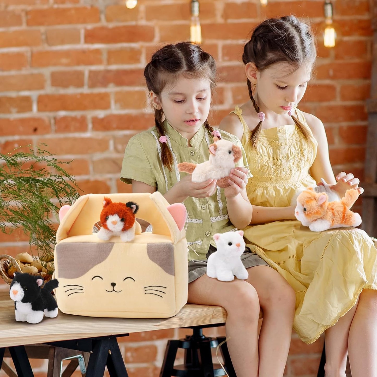 8 Pcs Cat Stuffed Animal Set Plush House with 7 Soft Stuffed Animal Plush Toy for Kids Christmas Birthday Halloween Pet Gift Party Favors Goodie Bags Stuffers