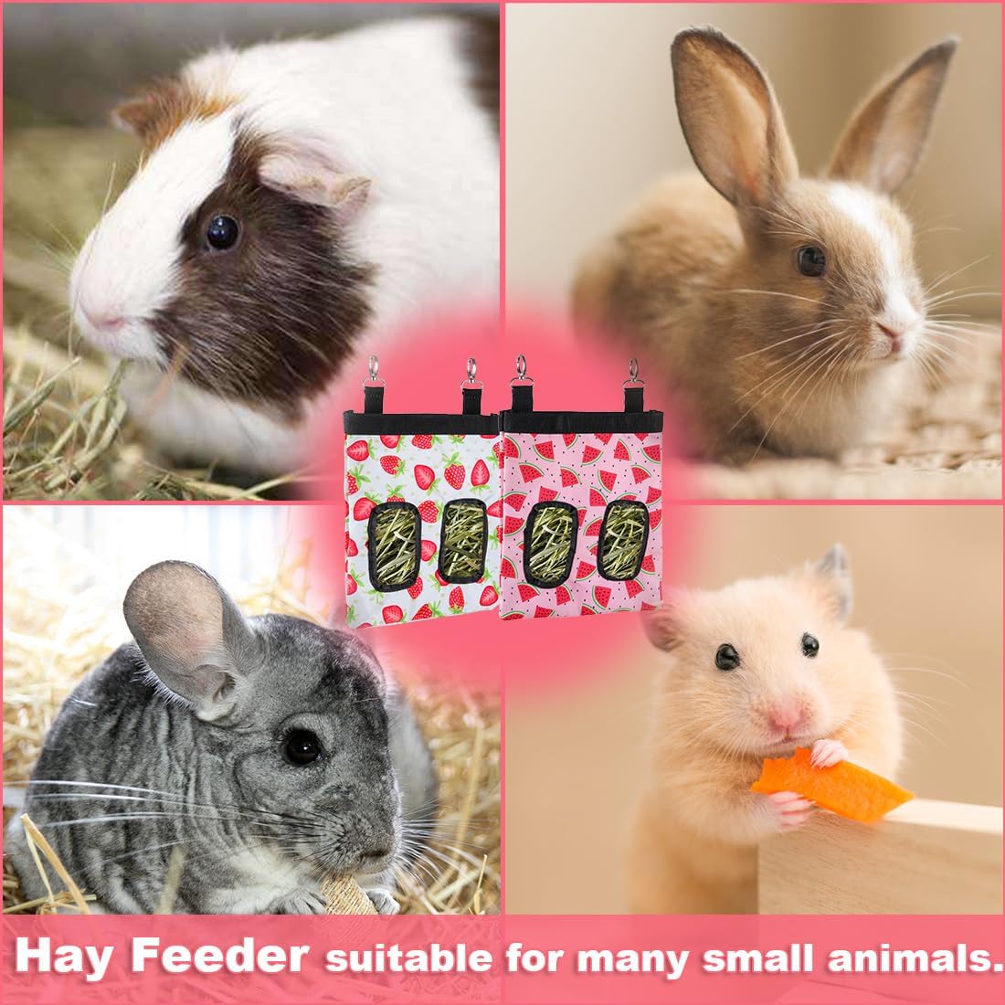 DZWLKJ Guinea Pig Hay Feeder, 2 Pack, 10 x 8 x 0.4 Inches, Stainless Steel, Rabbit Hay Bag, 600D Oxford for Small Pets,Chinchilla,Hamsters