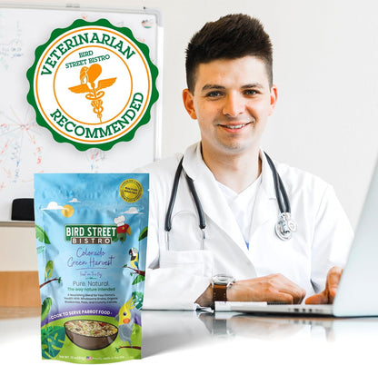 Bird Street Bistro Parrot Food for Parakeets & Cockatiels - Colorado Green Harvest - 18 oz - Cooks in 3-15 min, Natural & Organic Grains, Fruits & Vegetables - USA Made