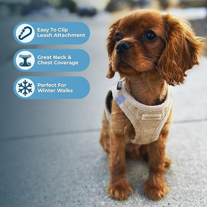 Best Pet Supplies - All Weather Mesh/Plush, Reflective, No Pull Harness for Small, Medium Dogs, Cats - Secure with Hook & Loop Fastener, Buckle, Double D-Rings - Latte Suede, L