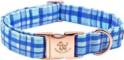 Elegant little tail Dog Collar, Blue Plaid Pattern Pet Collar Durable Cute Dog Collars Male or Female Pet Gift Adjustable Dog Collar for Large Dogs