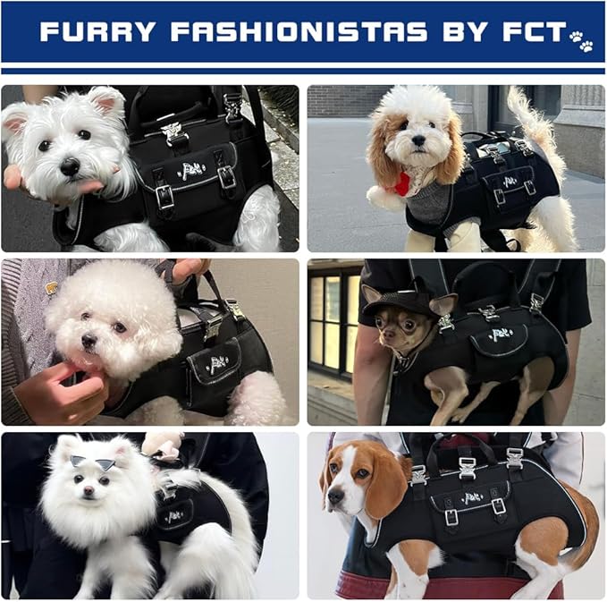 FCT Dog Backpack Carrier - Spine-Friendly for Small Dogs (4-8 lbs), Horizontal Design Dog Carrier with Adjustable Back Straps,Legs-Out Comfort for Travel/Hiking/Cycling (Black, Size S)