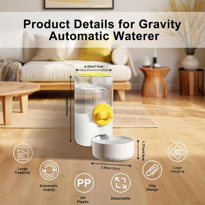 Auto Gravity Siphon Water Dispenser for Cage Hanging, 34OZ Capacity Hanging Automatic Pet Cage Waterer, Water Bowl for Cats Dogs Rabbit Ferret Chinchilla Bird Hedgehog Guinea Pig (Yellow)