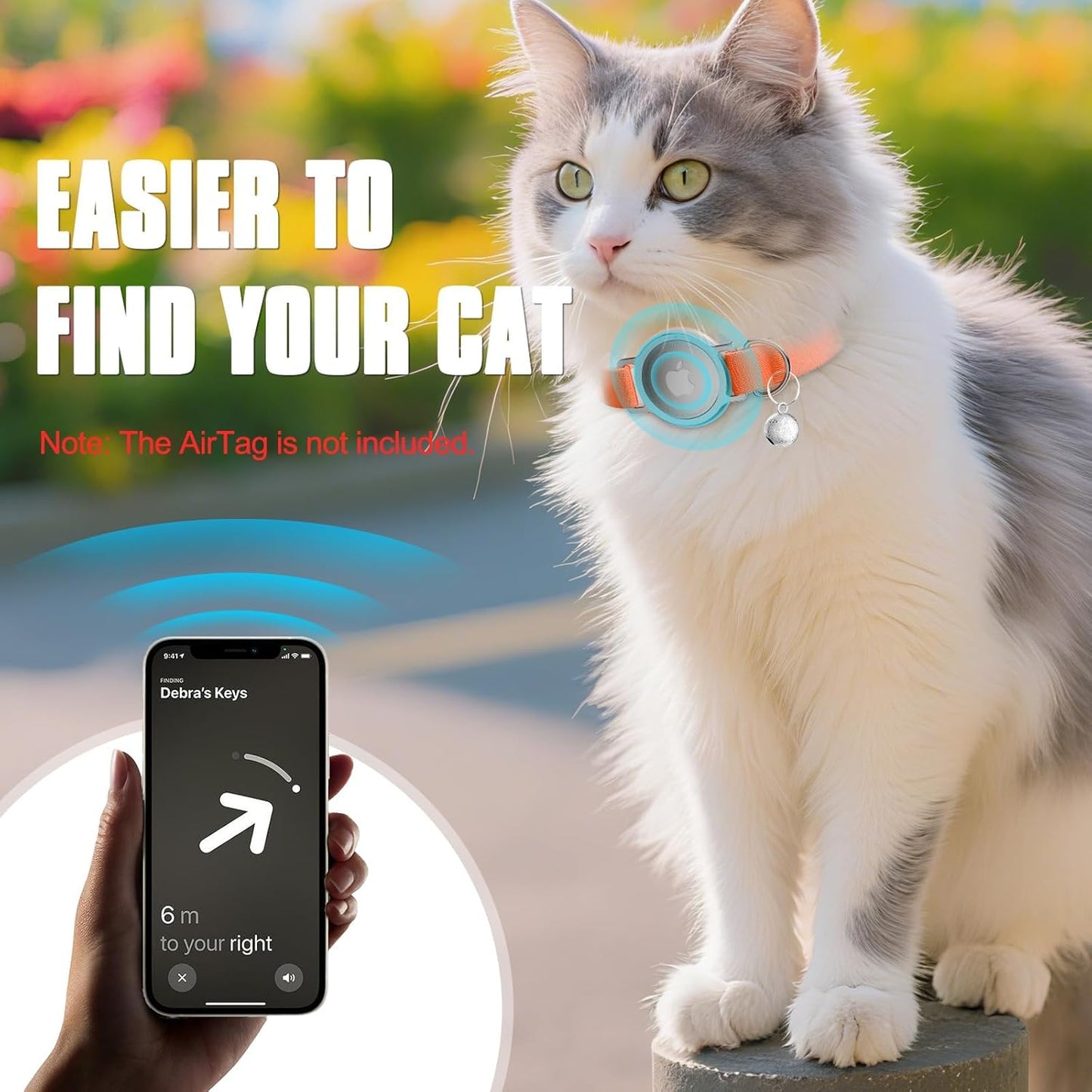 AirTag Cat Collar, Ultra Elastic Cat Tracker Collar, Airtag Holder Compatible with Apple Air Tag, [Lightweight & Scratch Resistant] Adjustable Stepless GPS Pet Collar for Cats Kittens, Orange