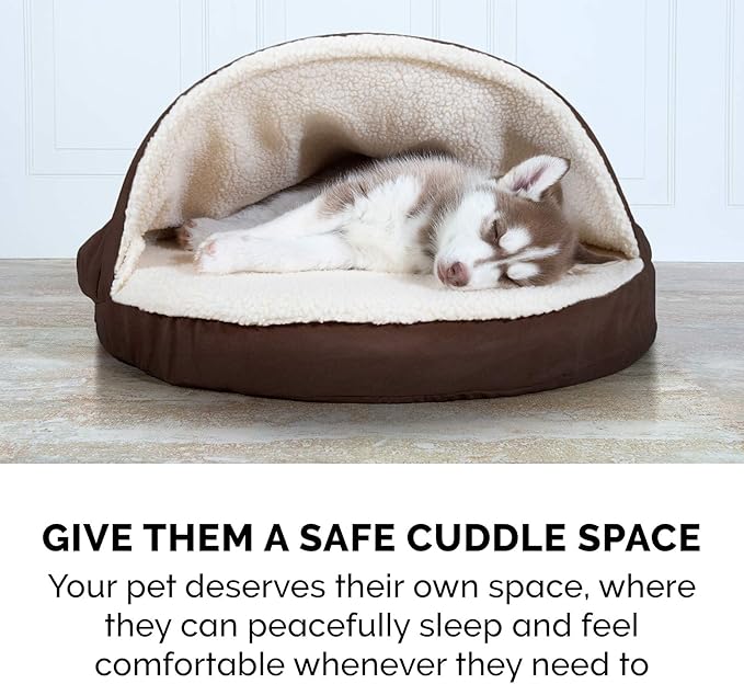 Furhaven 35" Round Orthopedic Dog Bed for Large/Medium Dogs w/ Removable Washable Cover, For Dogs Up to 50 lbs - Sherpa & Suede Snuggery - Espresso, 35-inch