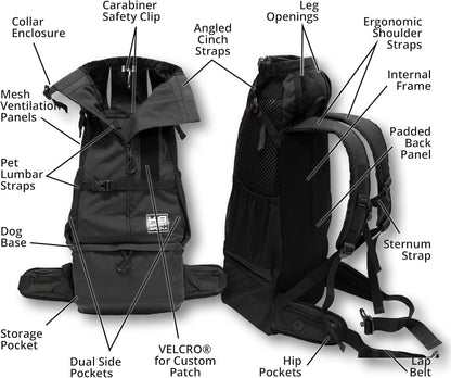 K9 Sport Sack Knavigate - X-Small, Midnight Black - Ideal for Dogs with 9-12” Back Length - Adjustable, Backpack-Style Carrier with Internal Frame & Padded Hip Belt