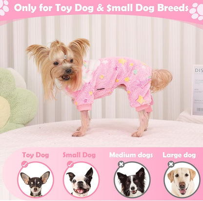 Dog Sweaters Small Girl Warm Fleece Pajamas, Cute Extra Small Dog Clothes, 4 Legs Puppy Jumpsuit Pjs Soft Stretchy Doggie Onesies Pet Outfit Apparel for Chihuahua Yorkie, Rainbow Pink, XXXS