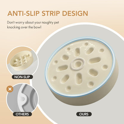 Ceramic 1.2 Cup Dog Bowl Slow Feeder, 7.3 inch Slow Pet Food Dish for Medium and Small Dog, Stop Bloat, Preventing Choking(Single Bowl, Beige)