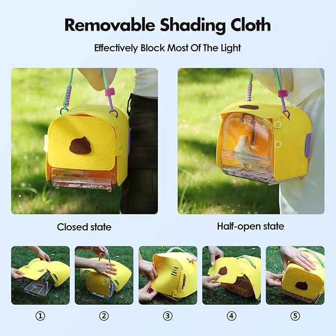 Small Bird Travel Carrier, Portable Bird Cage for Small Bird Parrot Parakeet with Shade Cover and Standing Perch, Lightweight Bird Carry Transport Cage for Vet Visit Shopping and Outdoor Adventure