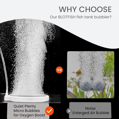 Fish Tank Bubbler, 3.2 Inch Aquarium Air Stone Kit, Nano Quiet Oxygen Diffuser for 20-70 Gallon Tanks, High Dissolved Oxygen, Dirt-Resistant Air Stone Bubbler with Tubing & Suction Cups