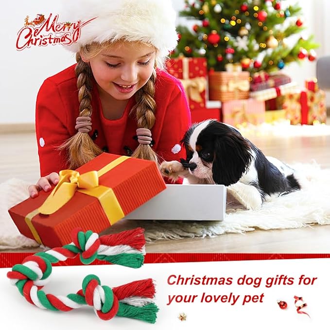 SZEE Dog Rope Toys, 14 in 3 Knots Chew Rope for Medium and Small Dogs, Natural Cotton Pull Toy for Tug of War and Teeth Cleaning (Red)