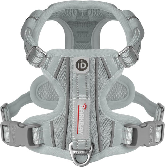 BARKBAY Dog Harness No Pull with ID Tag Pocket - Heavy Duty, Reflective, Easy Control for Large Dogs(Grey,XS)