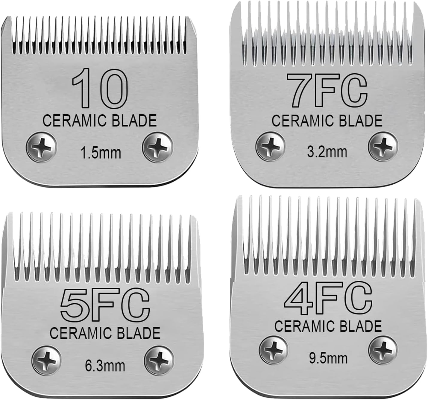 Size10/ 7FC/5FC/4FC Detachable Pet Dog Clipper Blades, Compatible with Most Oster A5, KM Series Clippers,Made of Ceramic Blade & Stainless Steel Blade 5PACK