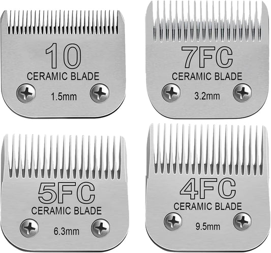 Size10/ 7FC/5FC/4FC Detachable Pet Dog Clipper Blades, Compatible with Most Oster A5, KM Series Clippers,Made of Ceramic Blade & Stainless Steel Blade 5PACK