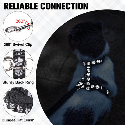 BEAUTYZOO Cat Harness and Leash Set Escape Proof for Walking, Kitten Soft Adjustable Vest Harnesses for Small Medium Large Cats, Easy Control Breathable Plaid Ribbon Nylon for Outdoor Indoor Use