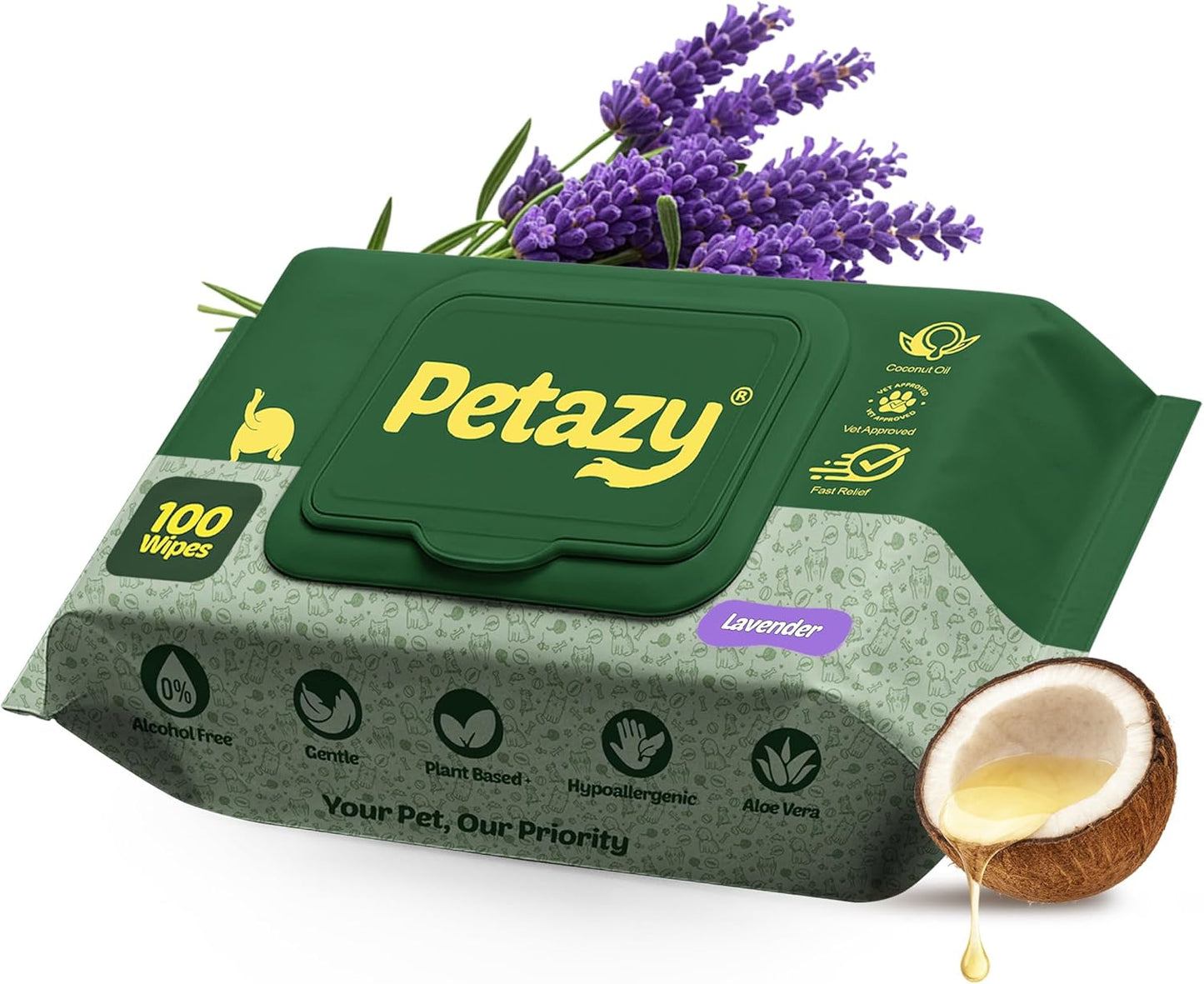 Dog Wipes for Paws and Butt Ears Eyes | Organic Pet Wipes for Dogs | Hypoallergenic Lavender Scented Dog Wipes Cleaning Deodorizing | Extra Thick Plant Based Wipes Dogs Cats Pets | 100 Count