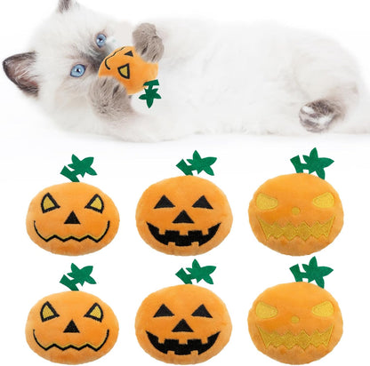 6pcs Halloween Pumpkin Catnip Toy，Hallowen Indoor Pumpkin Shaped Cat Toy Plush Interactive Chew Bite Toys for Cat Kitten Indoor Festive Holiday Cat Lover Gift