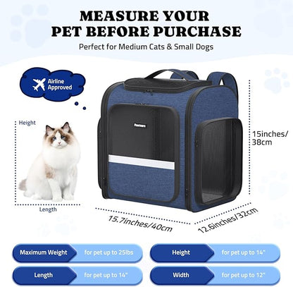 Pawtners Dog Backpack Carrier Dog Carrier with Anti-Scratch Mesh with Great Ventilation, Large Pet Carrier Backpack for Small Dogs & Large Cats, Foldable Designed Pet Backpack Perfect for Travel