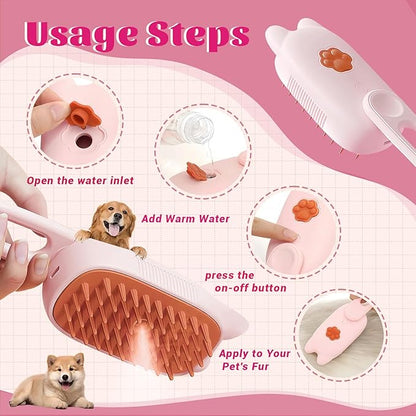 Cat Brush Cat Steam Brush Rechargeable Steamy Pet Grooming For Shedding, Water Spray Massage Brushs, Dog Hair Removal Self Cleaning Brushs Steamer Wet Spa Comb (Pink)