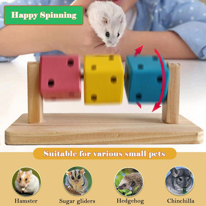 Small Animal Activity Toy with Rotating Wooden Cubes for Hamsters Gerbils Mice